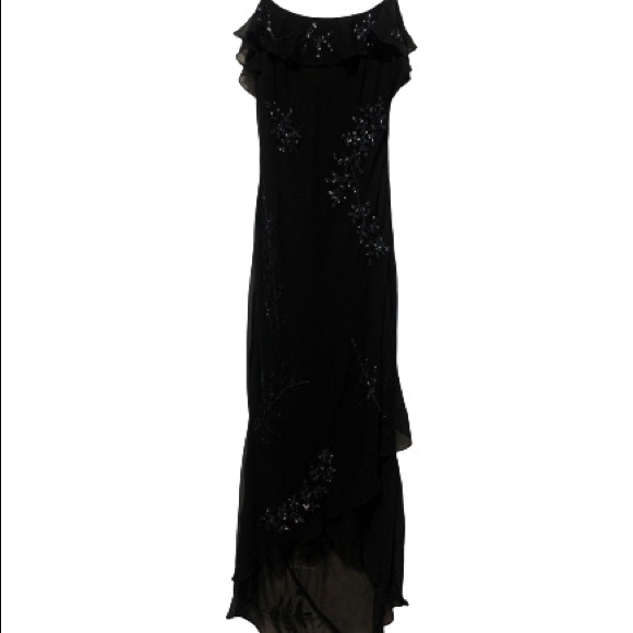 MARINA Floral Deco Beaded Mermaid Gown Black Sz 6 EUC - Picture 14 of 15